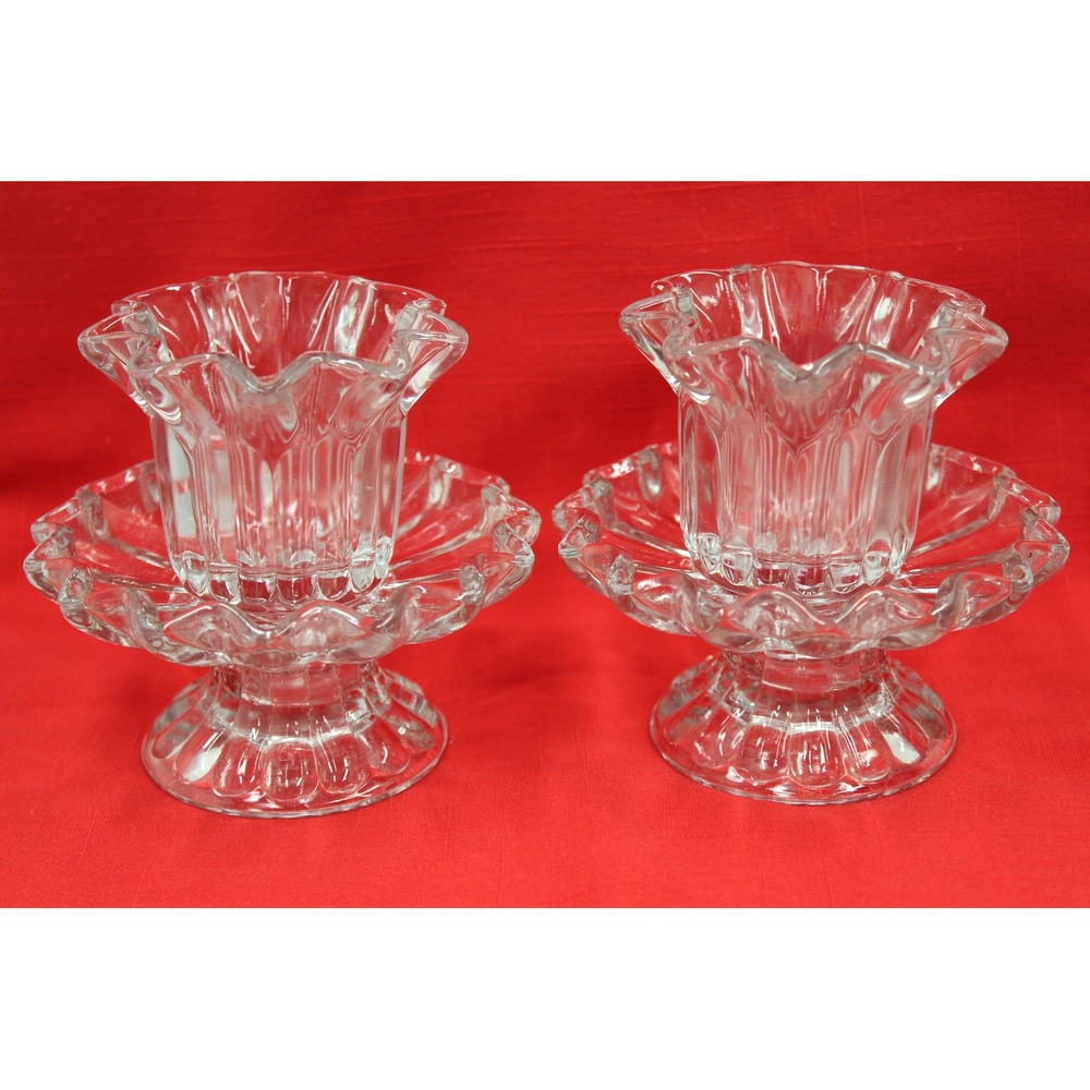 PartyLite Candle Holders Clear Chantilly Pair P0315 Votive Taper Glass Set of 2